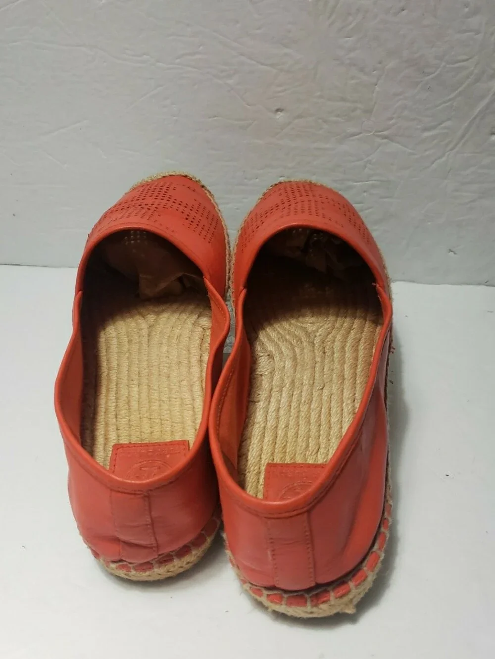 TORY BURCH Leather Perforated Logo Espadrilles Size 11M